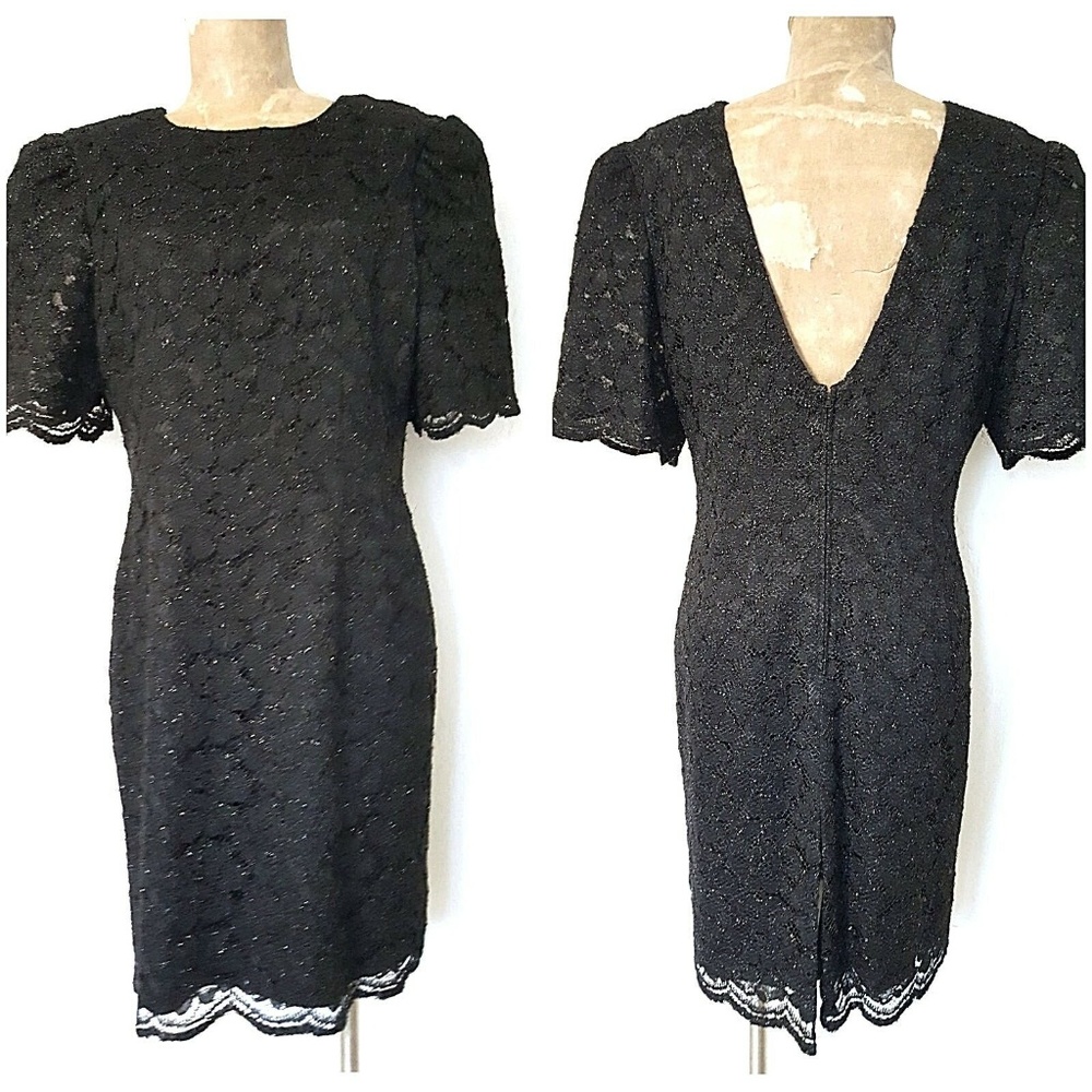 Vintage 80s Leslie Fay Lace Cocktail Party Dress Medium